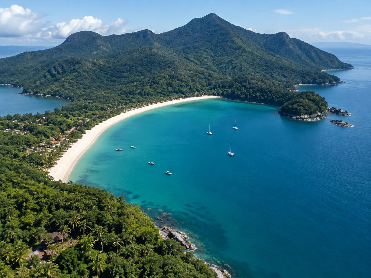 Praia em meia-lua na Costa Verde